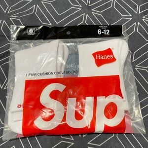 White Supreme Socks fit sizes 6 - 12